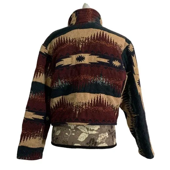 Vintage PACO SOLER Cropped Southwestern Jacket Button Woven Tapestry Womens Boho - Picture 2 of 5